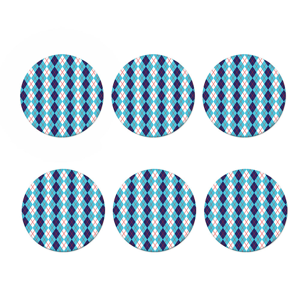 White And Blue Argyle Pattern Print Coaster Set