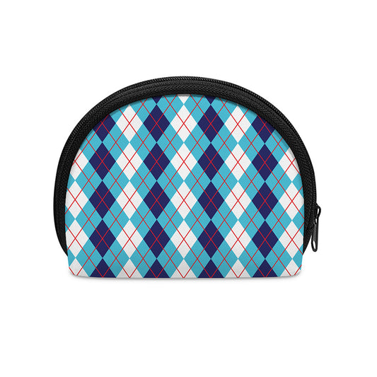 White And Blue Argyle Pattern Print Coin Purse