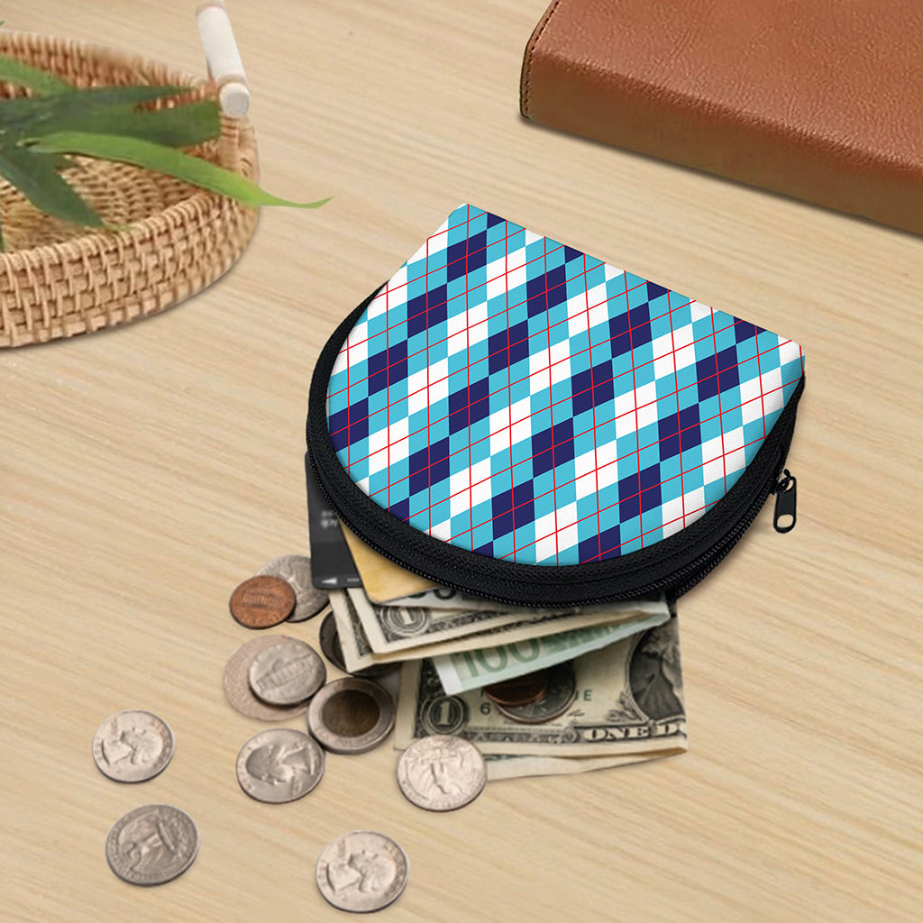 White And Blue Argyle Pattern Print Coin Purse