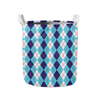White And Blue Argyle Pattern Print Collapsible Laundry Basket