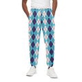 White And Blue Argyle Pattern Print Cotton Sweatpants