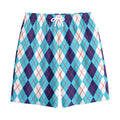White And Blue Argyle Pattern Print Cotton Shorts