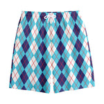 White And Blue Argyle Pattern Print Cotton Shorts