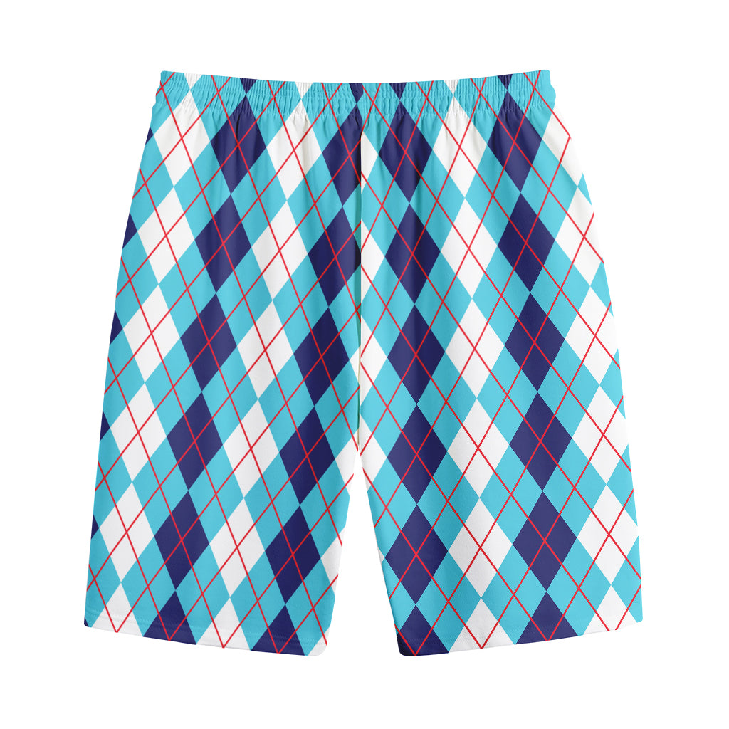 White And Blue Argyle Pattern Print Cotton Shorts