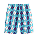 White And Blue Argyle Pattern Print Cotton Shorts