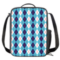 White And Blue Argyle Pattern Print Crossbody Lunch Bag