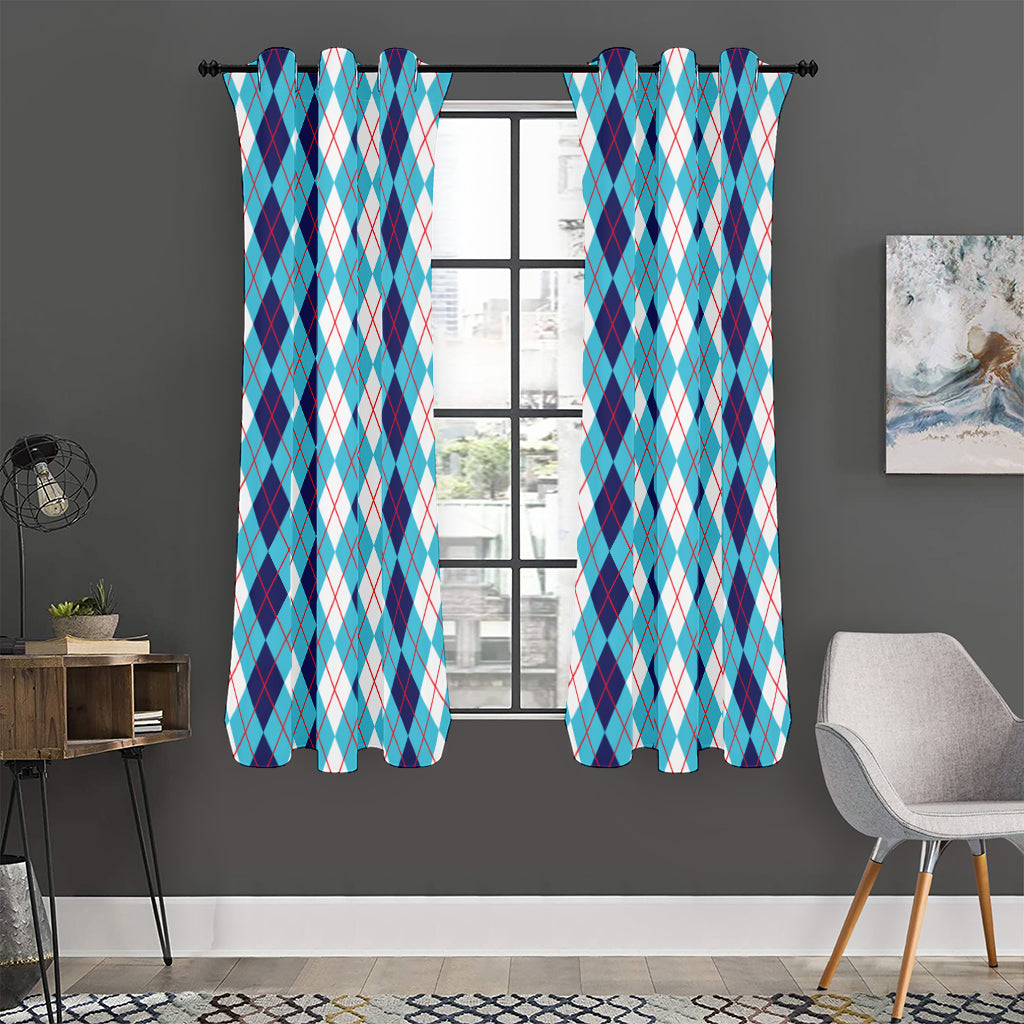 White And Blue Argyle Pattern Print Curtain