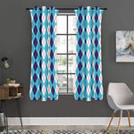 White And Blue Argyle Pattern Print Curtain