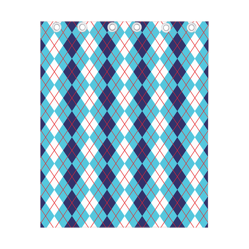 White And Blue Argyle Pattern Print Curtain