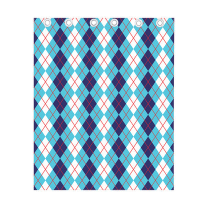 White And Blue Argyle Pattern Print Curtain