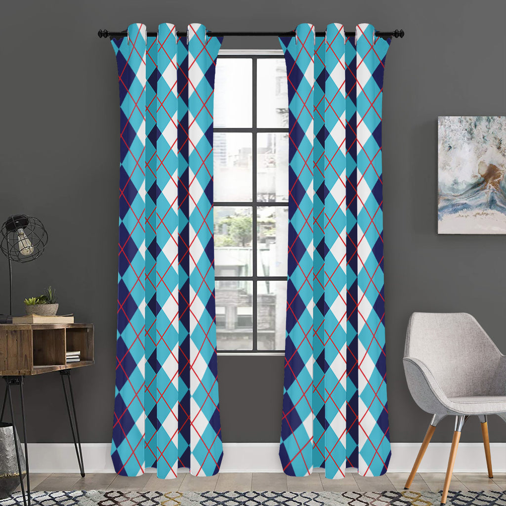 White And Blue Argyle Pattern Print Curtain
