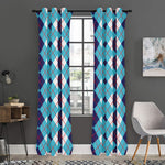 White And Blue Argyle Pattern Print Curtain