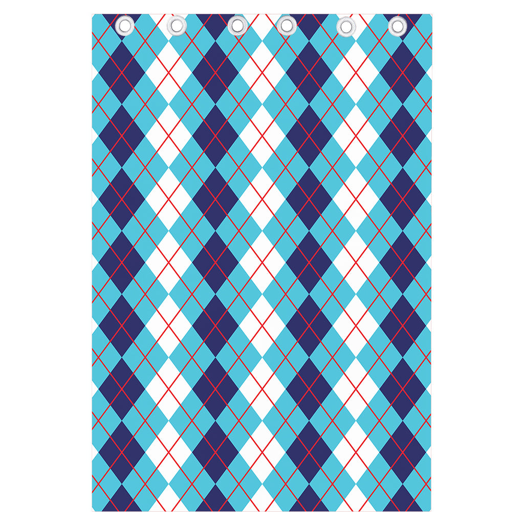 White And Blue Argyle Pattern Print Curtain