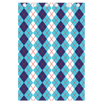 White And Blue Argyle Pattern Print Curtain
