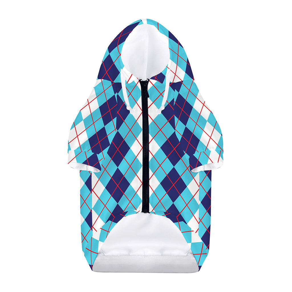 White And Blue Argyle Pattern Print Dog Zip Up Hoodie