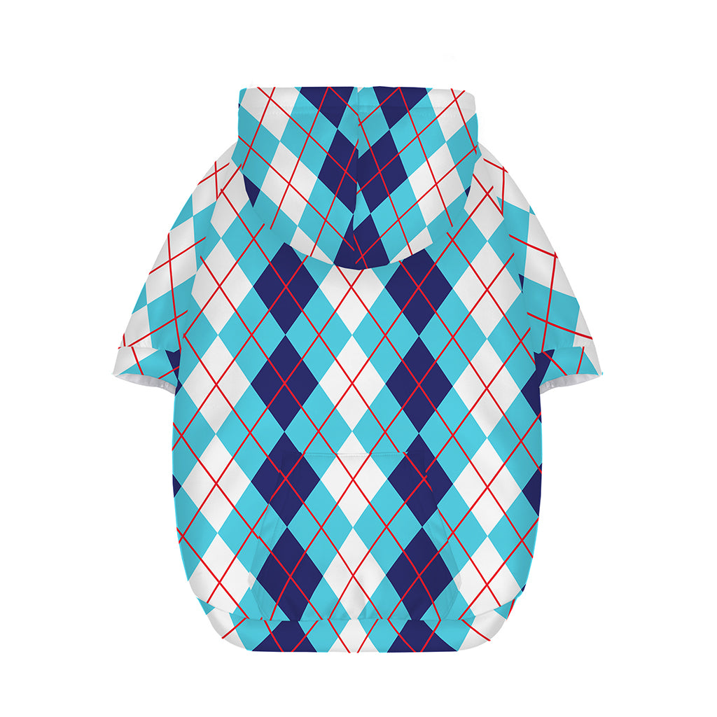 White And Blue Argyle Pattern Print Dog Zip Up Hoodie
