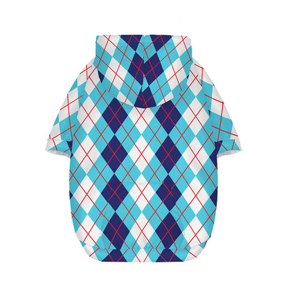 White And Blue Argyle Pattern Print Dog Zip Up Hoodie