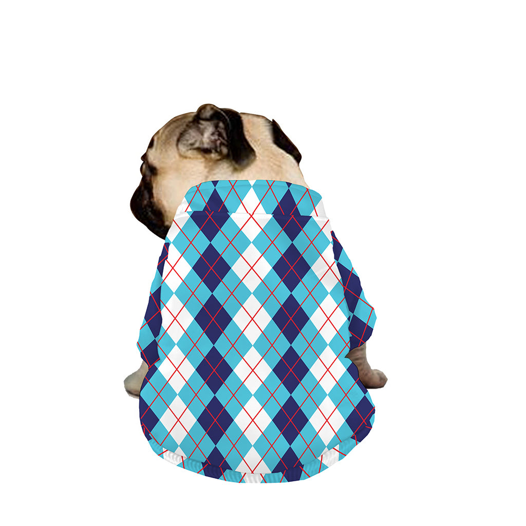 White And Blue Argyle Pattern Print Dog Zip Up Jacket