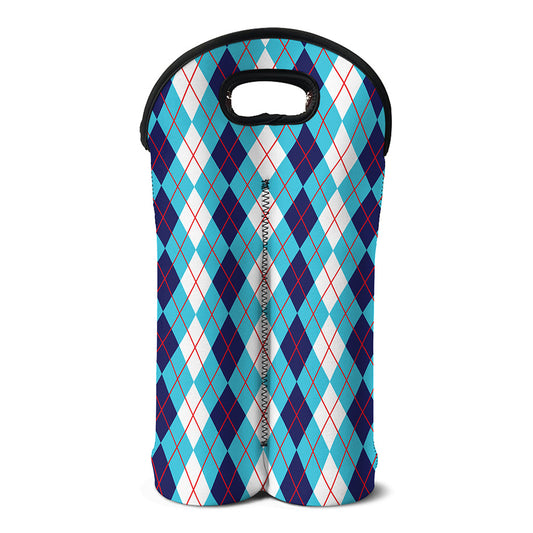 White And Blue Argyle Pattern Print Double Neoprene Wine Tote