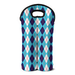 White And Blue Argyle Pattern Print Double Neoprene Wine Tote