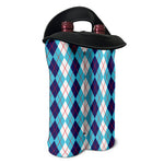 White And Blue Argyle Pattern Print Double Neoprene Wine Tote