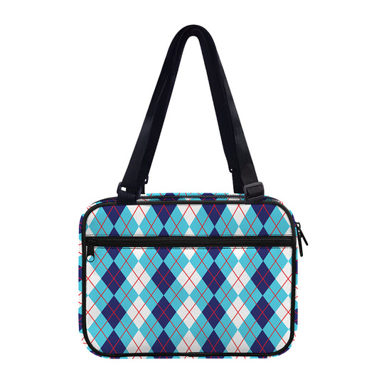 White And Blue Argyle Pattern Print Double Strap Bible Bag
