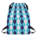 White And Blue Argyle Pattern Print Drawstring Backpack