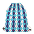 White And Blue Argyle Pattern Print Drawstring Bag