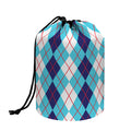 White And Blue Argyle Pattern Print Drawstring Makeup Bag