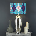 White And Blue Argyle Pattern Print Drum Lamp Shade