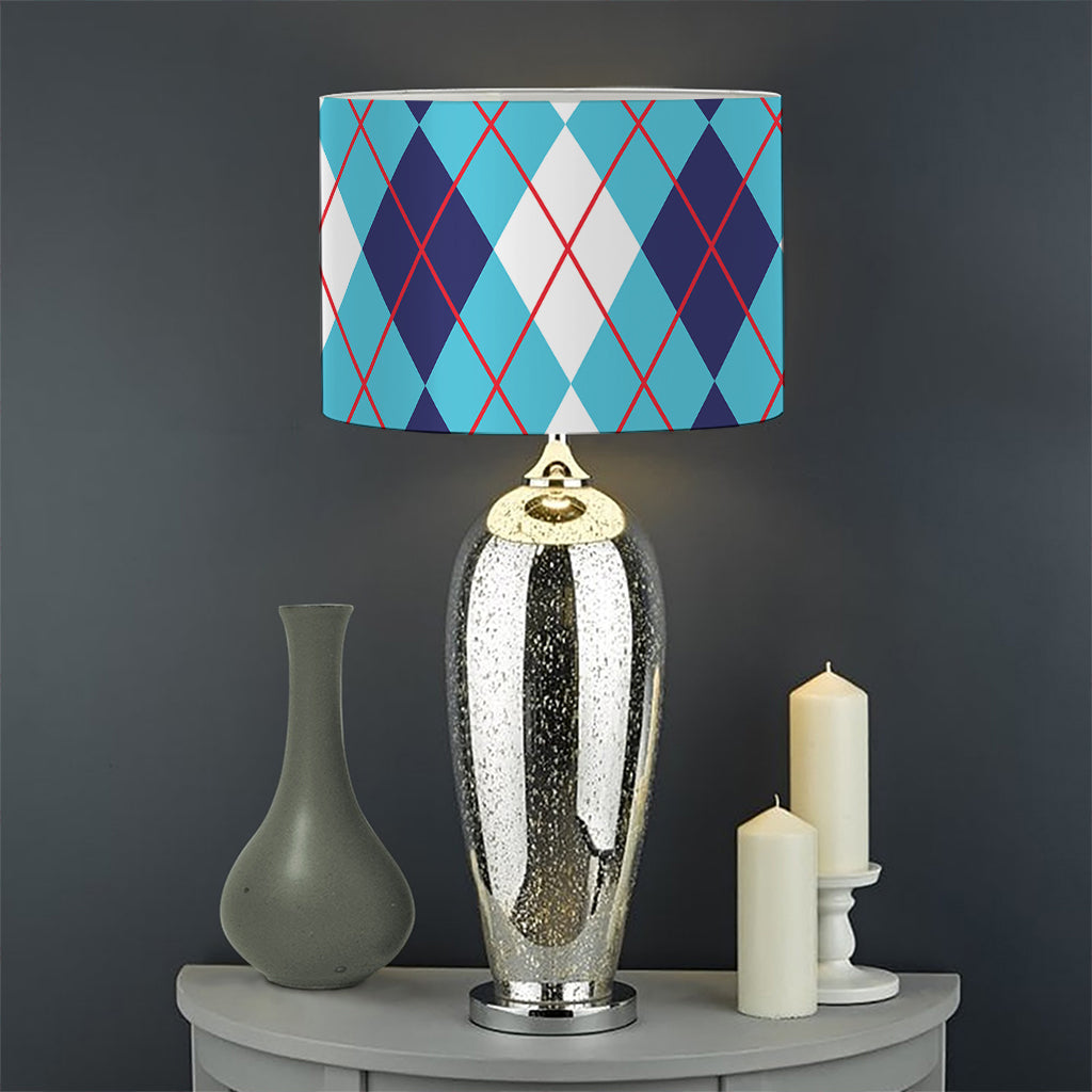 White And Blue Argyle Pattern Print Drum Lamp Shade