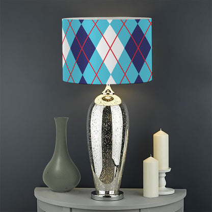 White And Blue Argyle Pattern Print Drum Lamp Shade