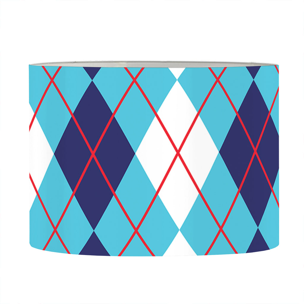 White And Blue Argyle Pattern Print Drum Lamp Shade