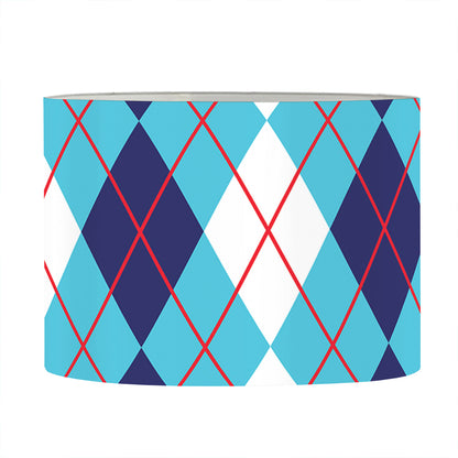 White And Blue Argyle Pattern Print Drum Lamp Shade