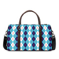 White And Blue Argyle Pattern Print Duffel Bag