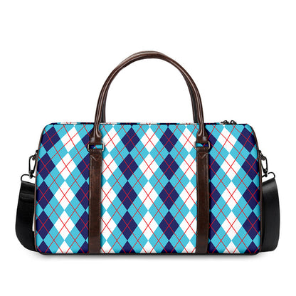 White And Blue Argyle Pattern Print Duffle Bag