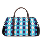 White And Blue Argyle Pattern Print Duffle Bag
