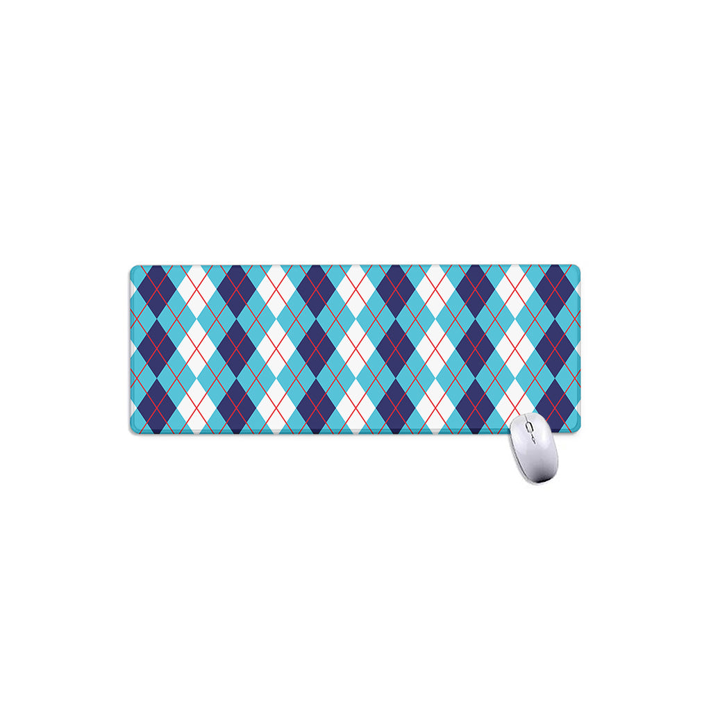 White And Blue Argyle Pattern Print Extended Mouse Pad