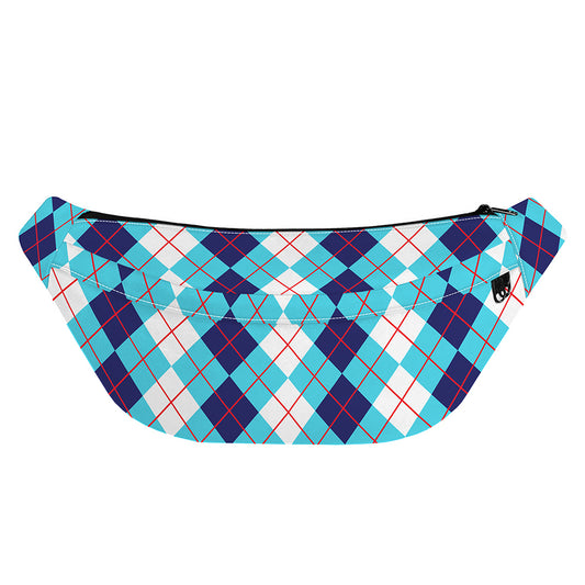 White And Blue Argyle Pattern Print Fanny Pack