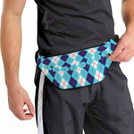 White And Blue Argyle Pattern Print Fanny Pack