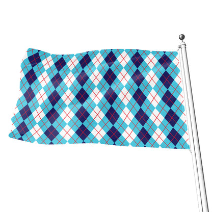White And Blue Argyle Pattern Print Flag