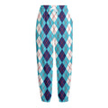 White And Blue Argyle Pattern Print Fleece Lined Knit Pants