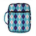 White And Blue Argyle Pattern Print Front Pocket Bible Bag