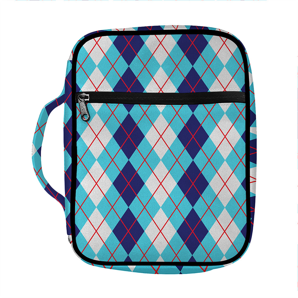 White And Blue Argyle Pattern Print Front Pocket Bible Bag