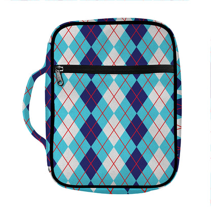 White And Blue Argyle Pattern Print Front Pocket Bible Bag