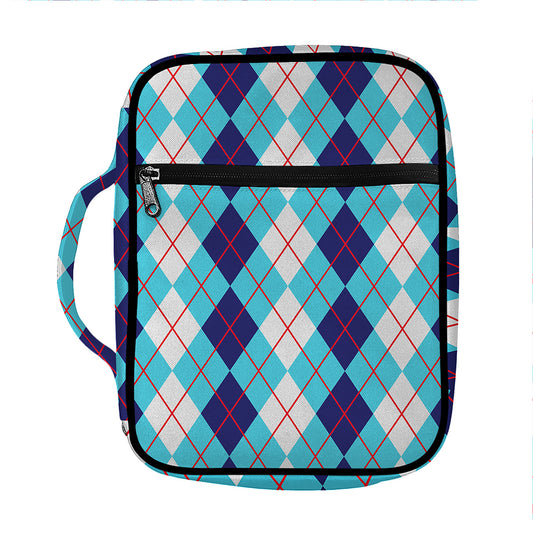 White And Blue Argyle Pattern Print Front Pocket Bible Bag