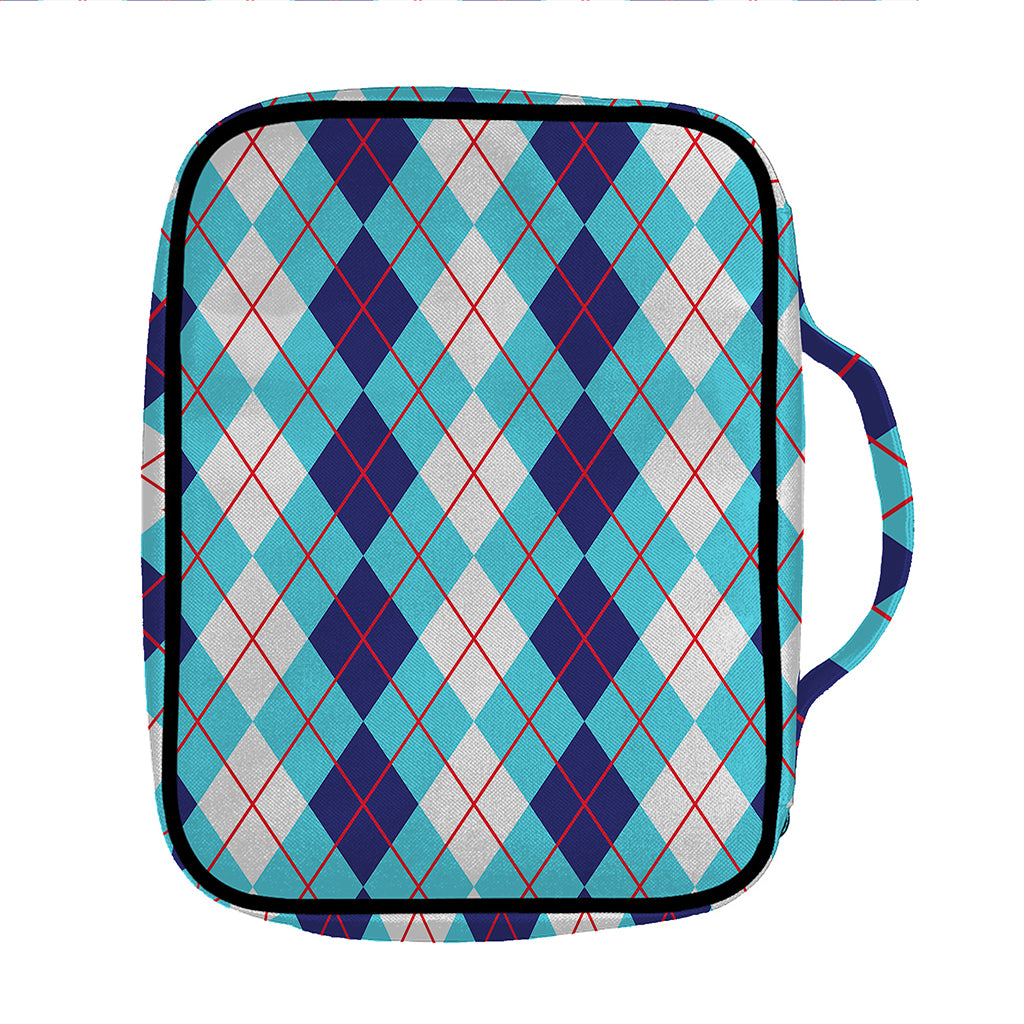 White And Blue Argyle Pattern Print Front Pocket Bible Bag