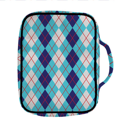 White And Blue Argyle Pattern Print Front Pocket Bible Bag