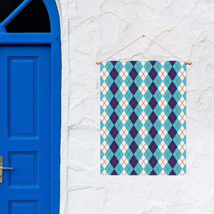 White And Blue Argyle Pattern Print Garden Flag