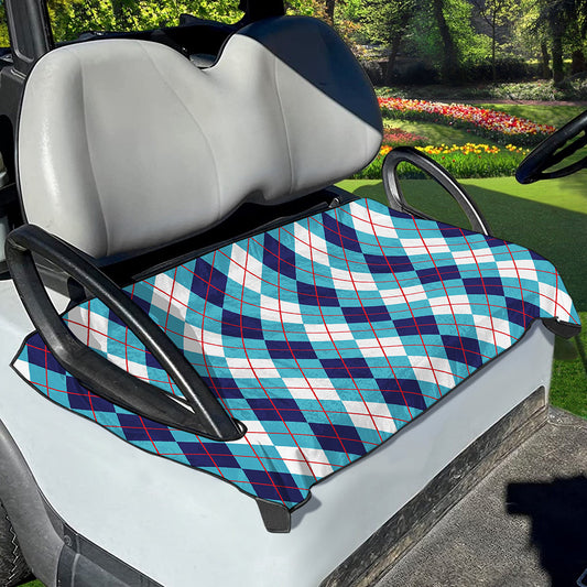White And Blue Argyle Pattern Print Golf Cart Seat Cover